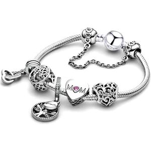 Buipoey Zilver Kleur Boom Van Het Leven Charm Armbanden Voor Vrouwen Meisjes Originele Mom Hart Kralen Shiny Armband & Bangle