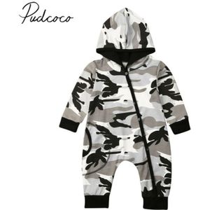 Baby Lente Herfst Kleding Pasgeboren Baby Boy Kleding Longsleeve Camouflage Hooded Romper Knop Jumpsuit Met Pocket Outfit