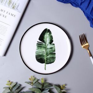 Creatieve Groene Plant Keramische Plaat Nordic Minimalistische Plant Patroon Schotel Dessertbord Keuken Servies Huishoudelijke Artikelen