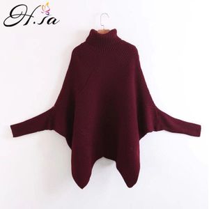 H. SA Vrouwen Herfst WinterTurtleneck Truien Batwing Mouwen Oversized Trui Poncho Trui en Trui Jumpers Onregelmatige Pull