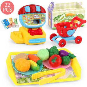 Kuulee Kinderen Mini Supermarkt Kassa Speelgoed Set 22 PCS Dessert Fruit Winkelwagentje Speelgoed Kunststoffen Full color