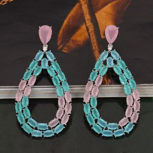 Tirim Kleur Zirconia Oorbellen Voor Vrouwen Dubbele Rij Regeling Party Bright Shine Sieraden
