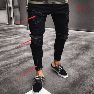 Mode Mannen Ripped Skinny Jeans Vernietigd Verzwakte Slim Fit Broek Rits