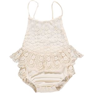 Baby Meisjes Mouwloze Bretels Romper Bloemen Kant Borduurwerk Backless Leuke Hemdje Bodysuit Voor Doop Verjaardag Party