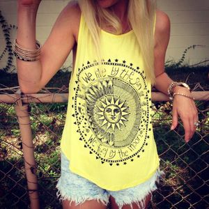 Harajuku Vrouwen Stijlvolle Zon Letters Cirkel Gedrukt Tank Top Casual Katoenen Fitness Tops Xin