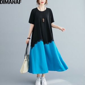 Dimanaf Zomer Plus Size Vrouwen Maxi Dress A-lijn Kant Bloemen Gesplitst Vrouwelijke Vestidos Elegante Dame Jurk Losse Jurk Kleding 4XL