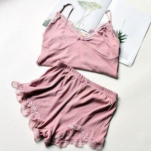 Herislim Twee Stuk Katoenen Pyjama Sets Sexy Kant Top En Shorts Pyjama Nachtkleding Hoge Elastische Pijama Effen Nachtjapon Thuis Kleren