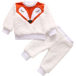 Fleece Warm Baby Outfits 0-18 Maanden Pasgeboren Baby Peuter Meisje Jongen Vos Cartoon Borduurwerk Herfst Winter Trui Broek 2 Delige Set