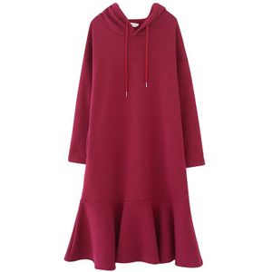 Dimanaf Plus Size Vrouwen Jurk Herfst Winter Lady Vestidos Katoen Dikke Massaal Hooded Casual Kleding Losse Lange Mouwen