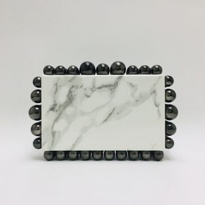 Women Shoulder Bag Mirror Acrylic Box Clutches Evening Lady Handbags Chain Bag Pearl Marble Clasp Colorful Resin