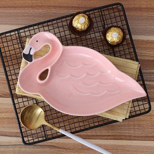 Creatieve 3D Roze Flamingo Keramische Plaat Gerechten Kom Snacks Gedroogd Fruit Plaat Dessertbord Servies Servies Decoratieve Plaat