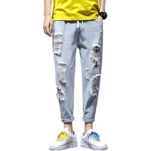 Missky Mannen Jeans Harembroek Effen Kleur Dunne Gedeelte Plus Size Losse Enkellange Gescheurd Broek Voor Mannelijke Zomer Lente