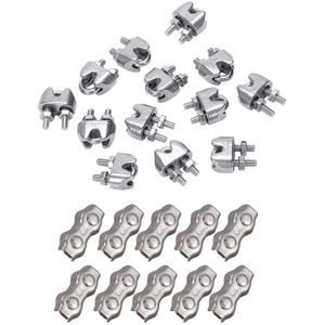 22 Pcs Roestvrij Staaldraad Kabel Clamp Fastener Draad Kabel Touw Grips Klemmen Remklauw, 12 Stuks 2Mm & 10 Stuks M