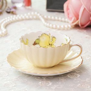 Roze Porselein Thee Kop En Schotel Set 200Ml Engels Afternoon Thee Een Set Ontbijt Melk Cup Coffeeware Koffie Mok cup Keramische