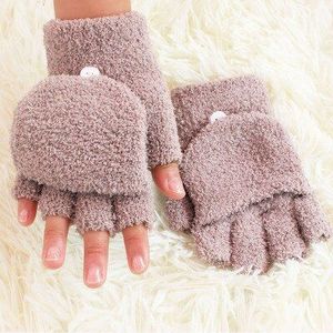 Sparsil Unisex Half Vinger Flip Handschoenen Vrouwen Coral Fluwelen Koude-Proof Mittens Winter Warm Soft Dual-Purpose Fleece handschoen Vrouwelijke