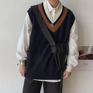 Herfst Trui Vest Mannen Mode Effen Kleur Toevallige Gebreide Trui Mannen Streetwear Wilde Losse Vest Breien Truien Heren