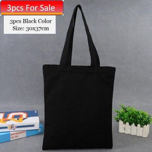 Lege Zak Boodschappentas Zwarte Kleur 3Pcs Voor Grote Tote Unisex Blank Diy Originele Eco Opvouwbare Katoen tassen Handtas