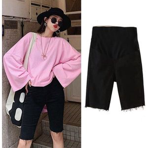 Hoge Stretch Zomer Zwangere Vrouwen Shorts Capri-Broek Zwart Pocket Mode Moederschap Kleding Broek Zwangere Vrouwen Kleding 1096