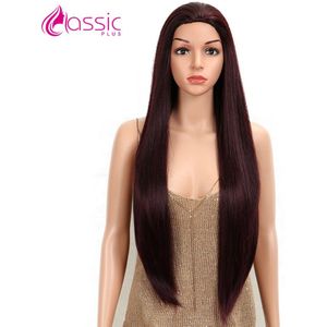 Synthetische Steil Haar Pruik 30 Inch Super Lange Pruik Voor Zwarte Vrouwen Zwart Bordeaux Cosplay Pruik Hittebestendige Vezel Klassieke plus