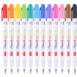12 Kleuren/Lot Multifunctionele Borstel Pen Kalligrafie Pen Markers Art Schrijven Kantoor Schoolbenodigdheden Briefpapier Student