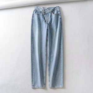 Verdorde Ins Mode Blogger High Street Vintage Gewassen Asymmetrische Taille Mom Jeans Vrouw Hoge Taille Jeans Boyfriend Jeans Vrouwen