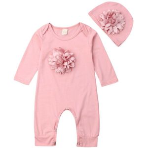 2 Stks/set Pasgeboren Baby Meisjes Bloem Romper Bodysuit Jumpsuit + Hoed Outfits Kleding Set