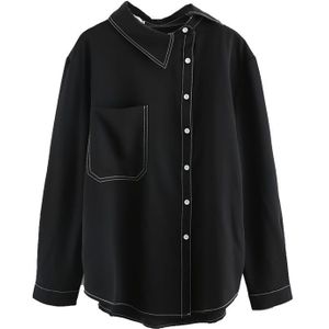 Xitao Match Alle Elegante Zwart Shirt Modieuze Skew Kraag Onregelmatige Pocket Blouse Top Kleding Herfst Koreaanse WLD2300