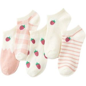5 Pairs/lot Women Short Socks Lovey Girls Strawberry Summer Harajuku Pink Animal Cute Ankle Socks Novelty Female Funny Casual