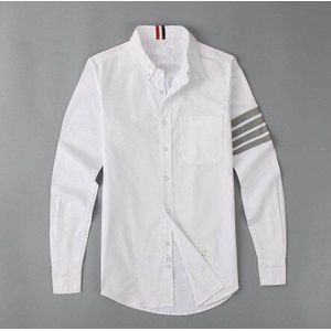 19ss Mannen Oxford Classic Grey Streep Mode Katoen Casual Shirts Shirt Pocket Lange Mouwen Top M 2XL # M49