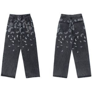 Gonthwid Ketting Denim Jeans Hip Hop Bandana Paisley Patroon Print Streetwear Broek Mens Casual Harajuku Losse Broek