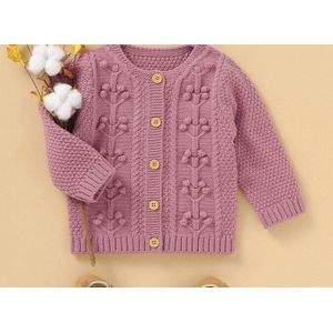 Pasgeboren Baby Meisjes Breien Top Lente Herfst Jas Ronde Hals Effen Kleuren Lange Mouwen Casual Bloem Knoppen Meisje Blouse