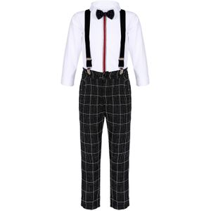 4 Stuks Kinderen Jongens Gentleman Outfit Set Lange Mouw Plaid Lange Broek Weddiing Pak Voor Jongens Formele Kleding Kinderen kleding
