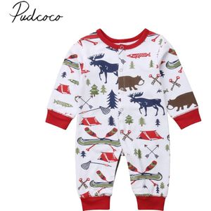 Brand Pasgeboren Baby Jongens Meisjes XMAS Deer Print Romper Lange Mouwen Single Breasted Warm Winter Katoen Jumpsuits Playsuit