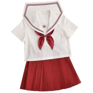 Japanse Meisjes Rode JK Matrozenpakje Cosplay School Uniformen Korte Mouwen T-shirt Preppy Stijl College Rok Vrouwelijke Kostuum Set