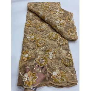 Fabriek Biedt 2022 Klassieke Tie-Geverfd Afrikaanse Tule Kant Met Pailletten Kant Stof Voor Party Lange jurk NN588_Z