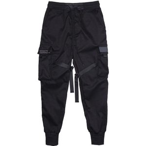 Mannen Herfst Hip Hop Joggers Broek Linten Streetwear Cargo Broek Overalls Zwart Fashions Baggy Zakken Enkellange Broek