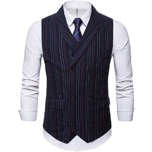 Pak Vest Mannen Herfst Mode Leisure Mannen Revers Kraag Streep Dubbele-Breasted Afslanken Mannen Pak Vest