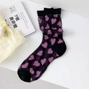 Zomer Vrouw Sokken Japanse Stijl Zoete Crytal Glas Zijden Sokken Hart Print Ultra-Dunne Transparante Meisjes Kawaii Leuke Lange sokken