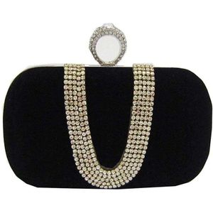 Suède Fluwelen Strass Stud Een Ring Decor Avond Cocktail Clutch Bag