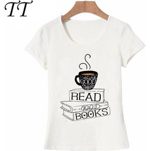 Drinken Goede Koffie Lezen Goede Boeken T-Shirt zomer Vrouwen t-shirt maiden casual Tops dames Tee Meisje korte mouw
