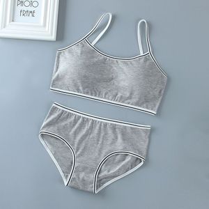 1Set Meisjes Ondergoed En Slipje Tieners 100% Katoen Tops Vest Zacht Ademend Puberteit Gym Slips Jong Training Beha For8 16T