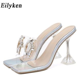 Eilyken Zon Crystal Pvc Transparante Slippers Vrouwen Open Teen Hoge Hakken Perspex Helder Cup Hak Schoenen Sandalen Zilver