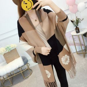 Vrouwen Herfst Winter Trui Sjaal Pashmina Ponchos Capes Sjaal Vrouwelijke Plaid Patchwork Leisure Lange Mouwen Losse Vest Z140