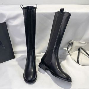 Hoge Laarzen Vrouw Motorlaarzen Microfiber Leer Lage Hak Winter Schoenen Terug Rits Schoeisel Ronde Neus Vrouwelijke Zwarte