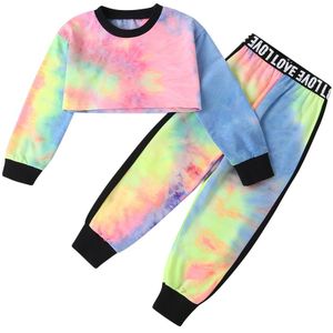 Mode Tie Dye Gedrukt Herfst Baby Meisjes Kleding Sets Lange Mouw Sweatshirt Tops Broek Sport Sets