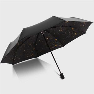 Gouden Kleur Ster/Sterrenhemel Regenachtige Charms Opvouwbare Paraplu Regen Vrouwen Uv Paraplu Voor Vrouwen Winddicht Zonnebrandcrème Paraplu