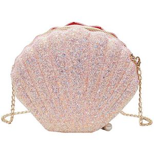 Vrouwen Meisjes Kleine Zeemeermin Seashell Portemonnee Cross-Body Schoudertassen Glitter Pailletten Ketting Avond Portemonnee