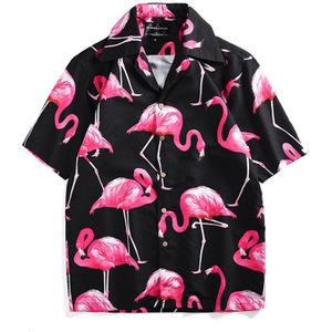 Losse Flamingo Shirt Voor Mannen Zomer Vrijetijdsbesteding Print Korte Mouwen Grote Maat Shirt Paar Casual Tops Hawaiian shirt