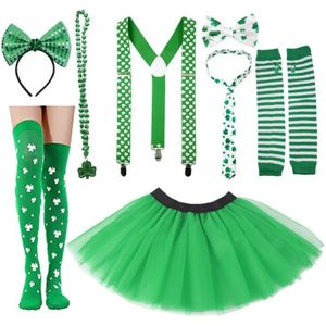 8Pcs Saint Patricks Day Kostuum Accessoires Set Shamrock Bretels Tutu Rok