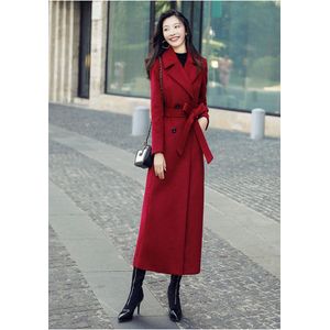 2022 Populaire Vrouwen Herfst Winter Wijn Rode Wollen Trenchcoat Mid-Lengte Vrouwelijke Slanke Elegante All-Match losse Wollen Jassen F227
